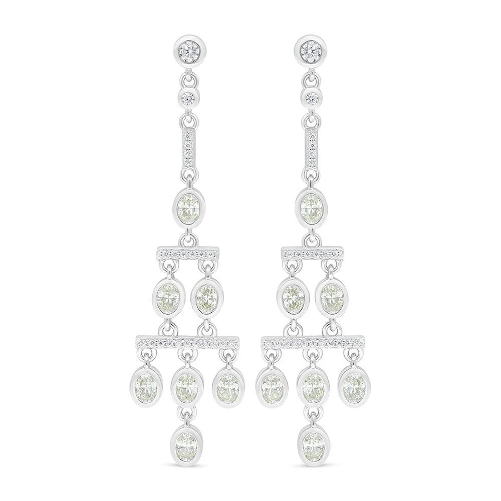 Sterling Silver 925 Earring Rhodium Plated Embedded With Yellow Diamond And White Zircon