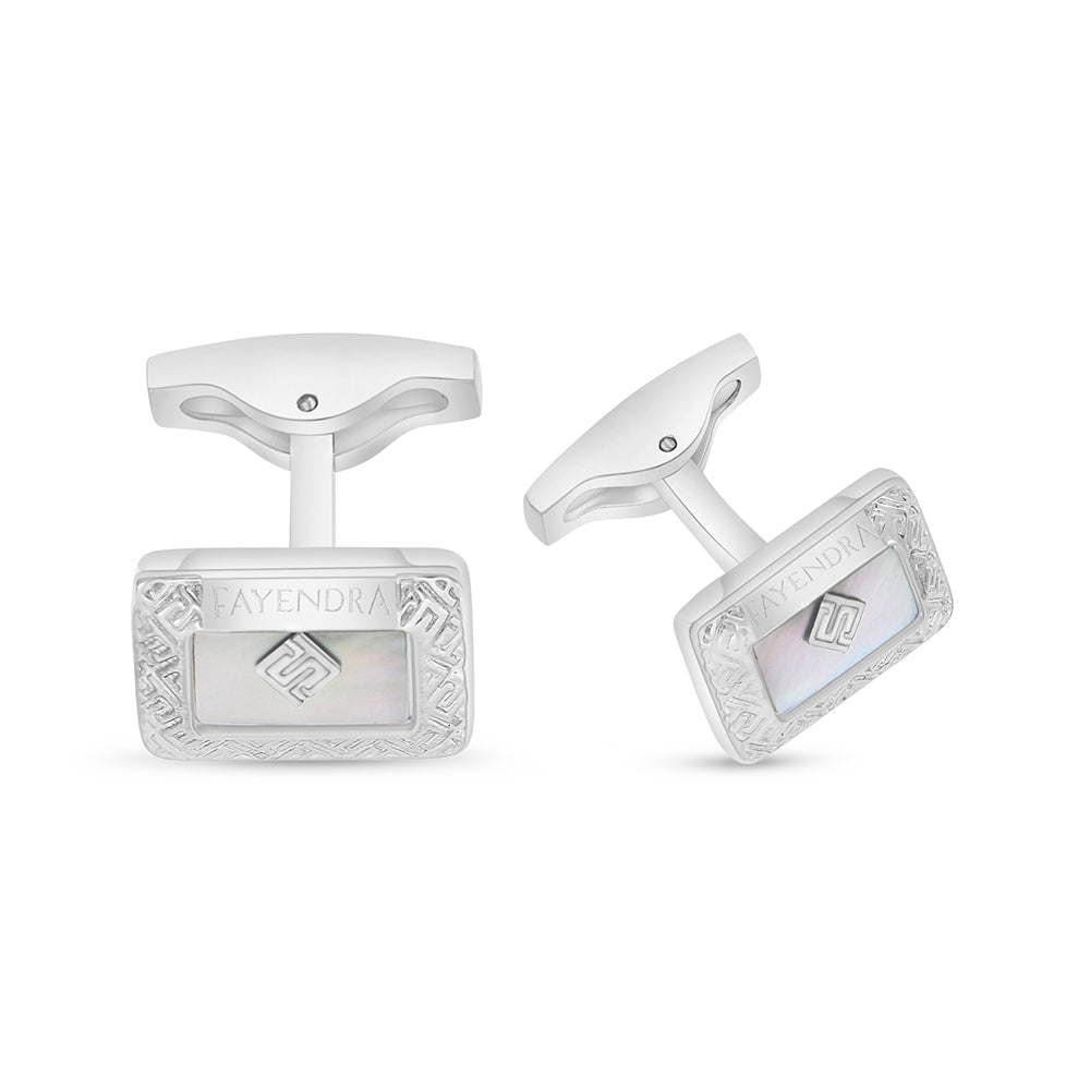 Stainless Steel Cufflink 316L Embedded With White Shell Matt Steel