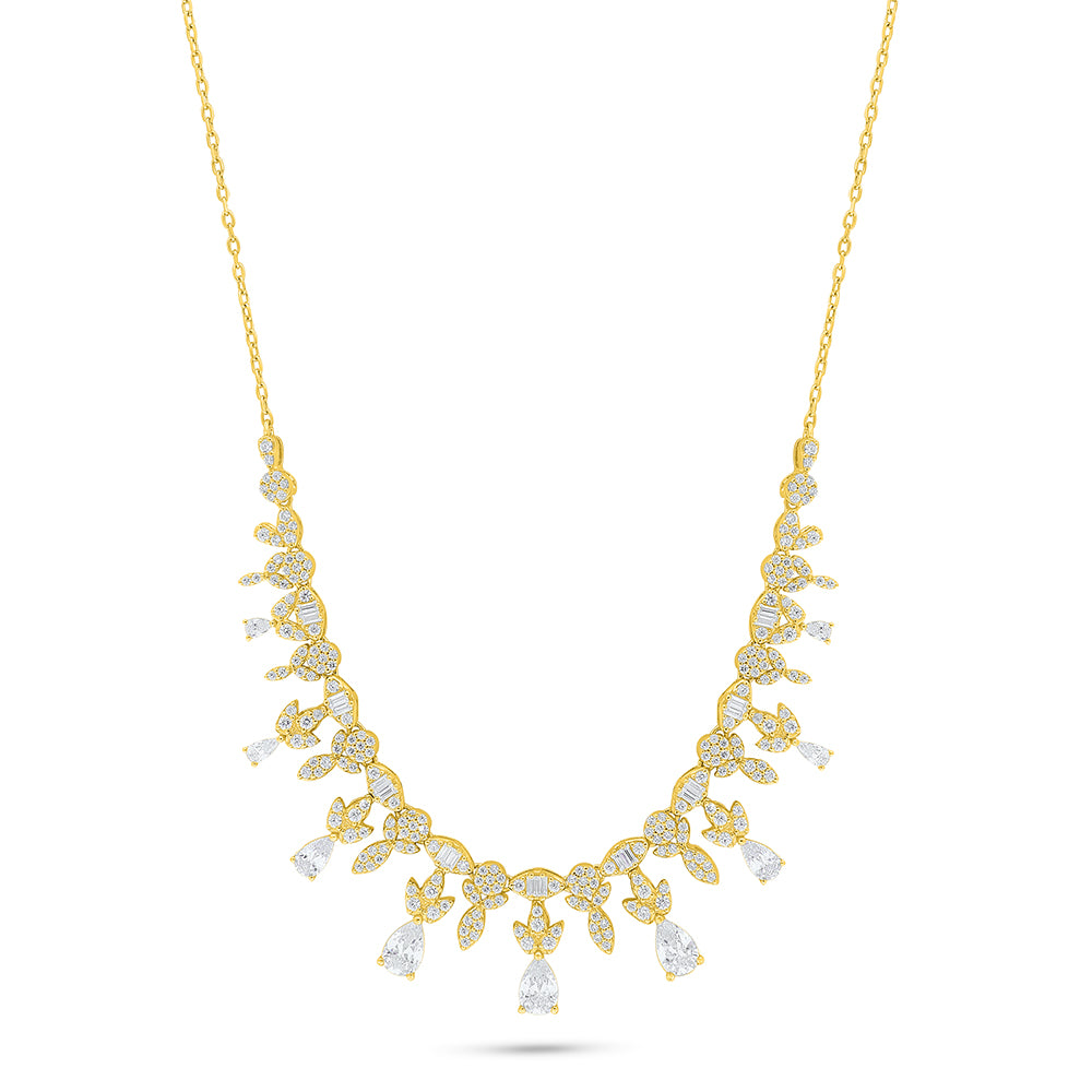 Sterling Silver 925 SET Golden Plated Embedded With White Zircon