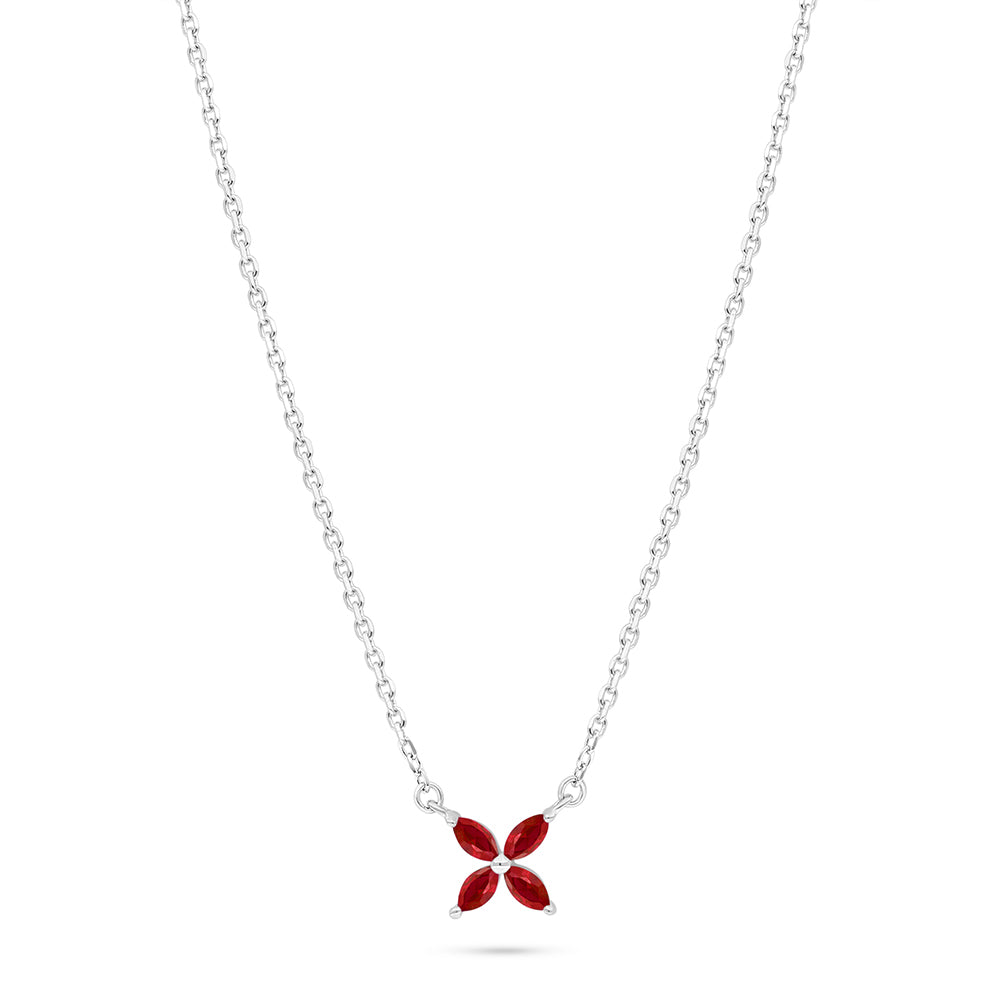Sterling Silver 925 Necklace Rhodium Plated Embedded With Ruby Corundum