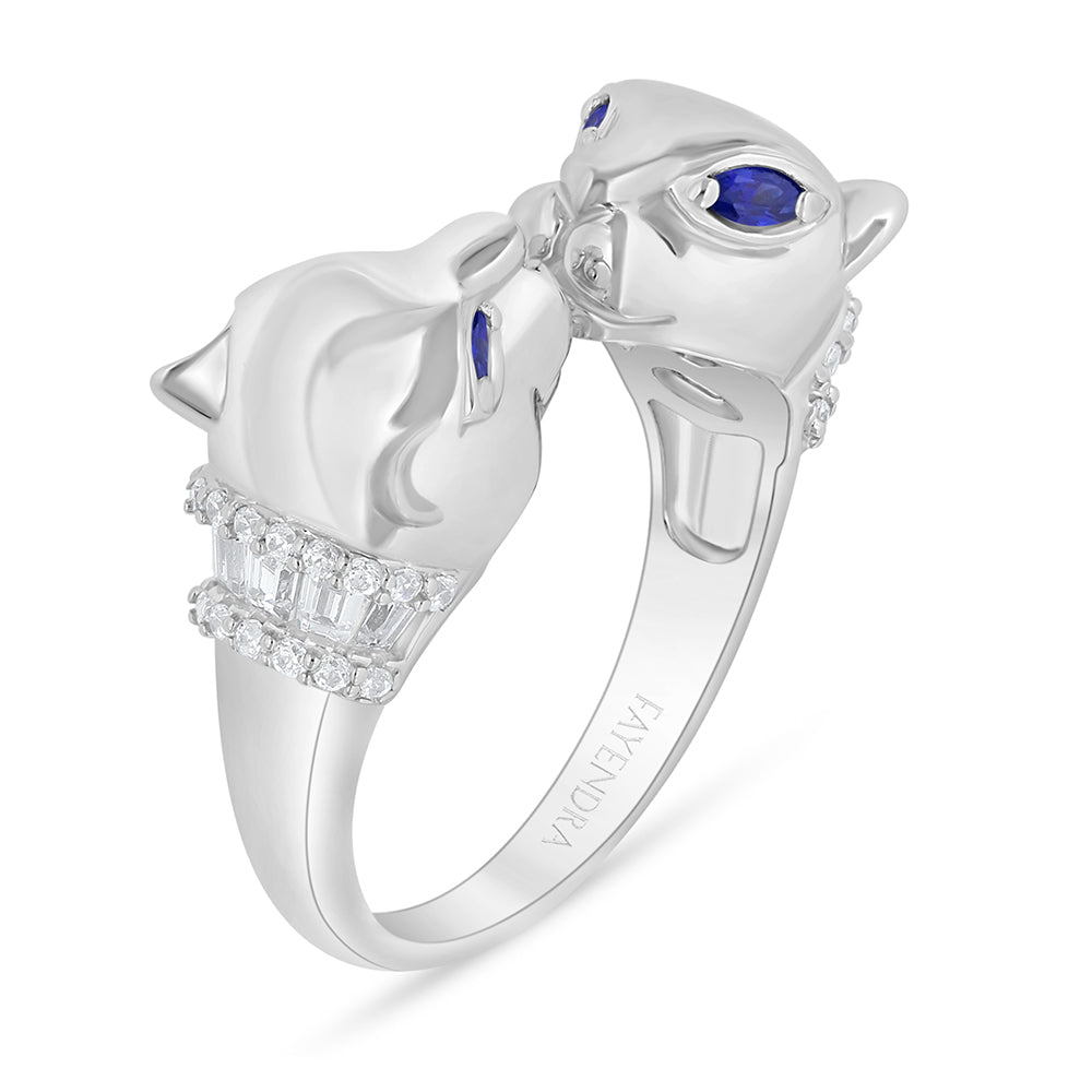 Sterling Silver 925 Ring Rhodium Plated Embedded With Sapphire Corundum And White Zircon