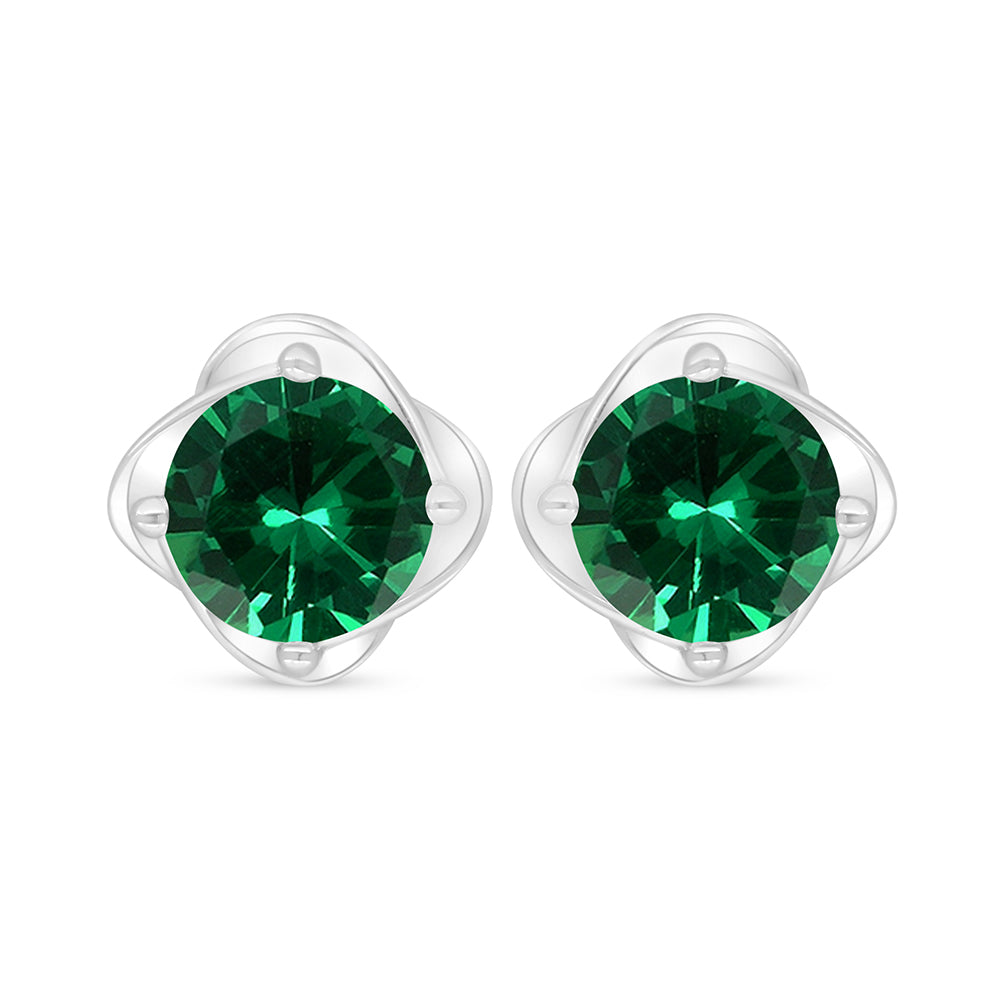 Sterling Silver 925 Earring Rhodium Plated Embedded With Emerald Zircon
