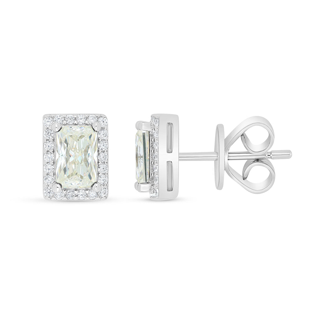 Sterling Silver 925 Earring Rhodium Plated Embedded With Diamond Zircon And White Zircon