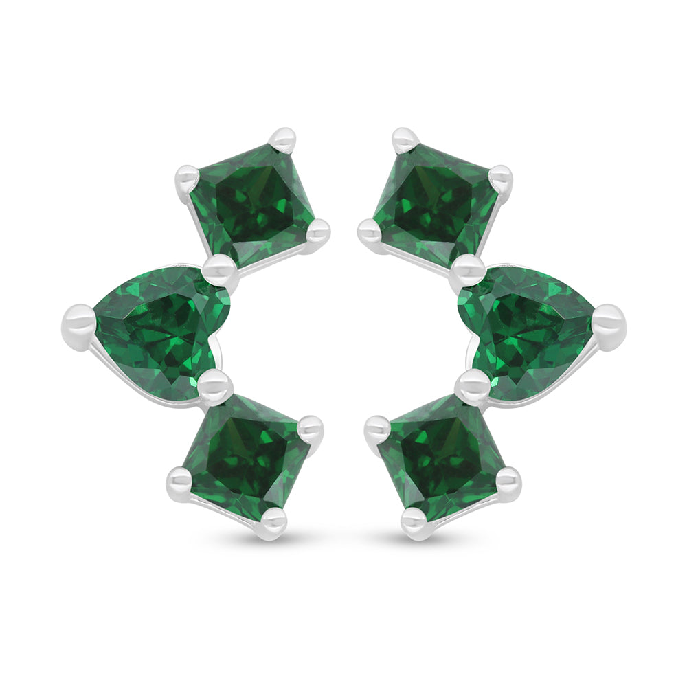 Sterling Silver 925 Earring Rhodium Plated Embedded With Emerald Zircon