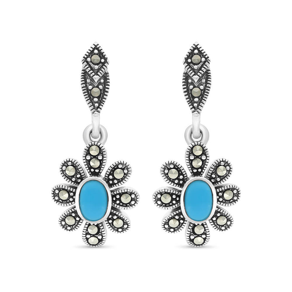 اقراط من الفضة الخالصة عيار 925 مرصعه احجار فيروز معالج و ماركسايت