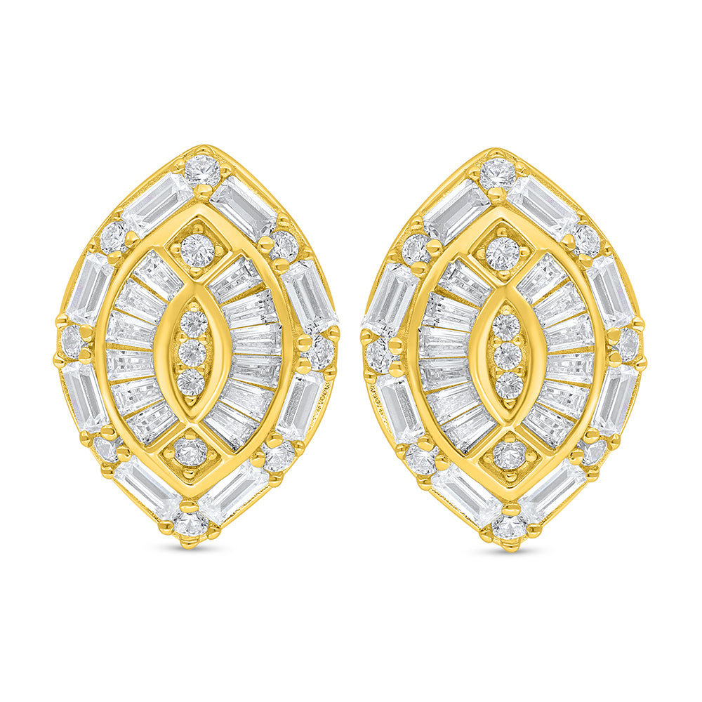 Sterling Silver 925 Earring Golden Plated Embedded With White Zircon