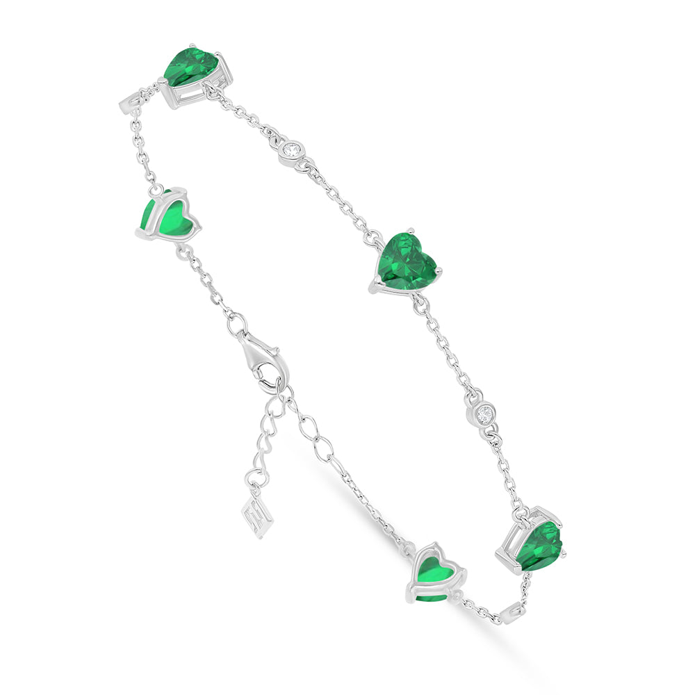 Sterling Silver 925 Bracelet Rhodium Plated Embedded With Emerald Zircon And White Zircon