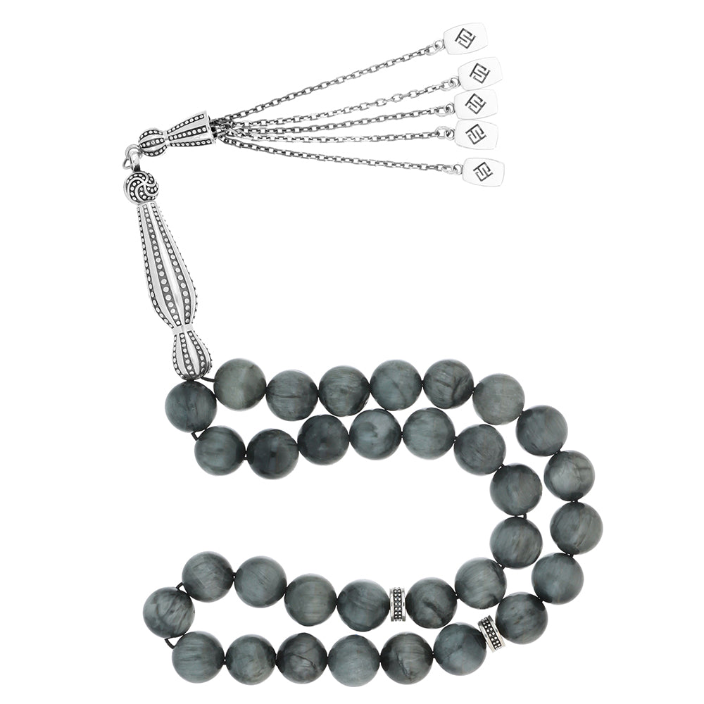 Rosary 33 Eagle Eye Round Bead 10 -11 mm With Oxidized Silver 925 Set