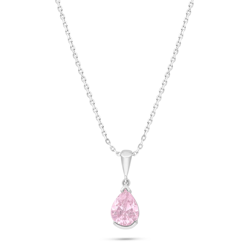 Sterling Silver 925 Necklace Rhodium Plated Embedded With Pink Zircon