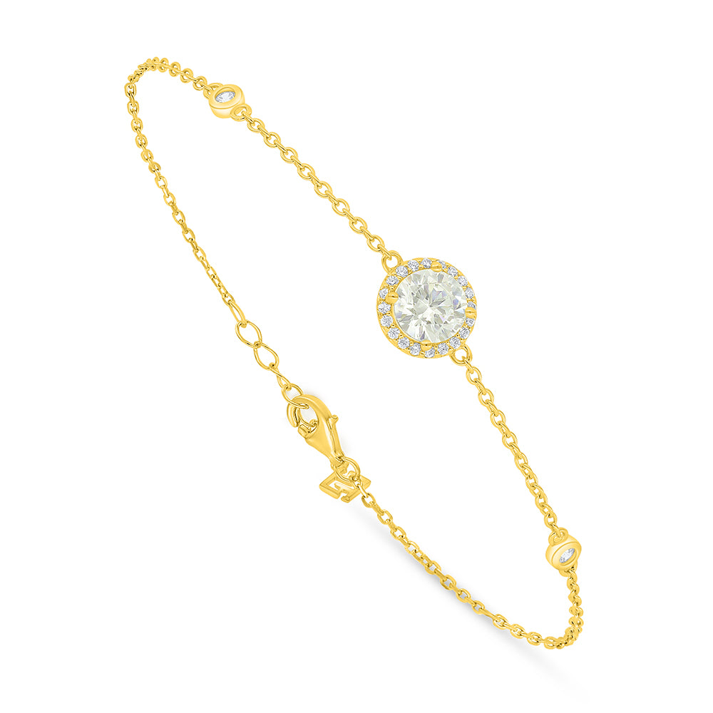 Sterling Silver 925 Bracelet Golden Plated Embedded With White Zircon