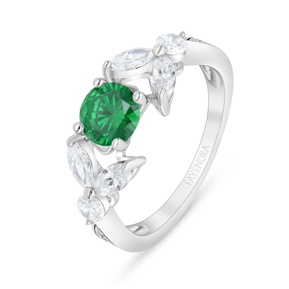 خاتم من الفضة الخالصة عيار 925 مطلي روديوم مرصع زركون زمردي و فص ابيض