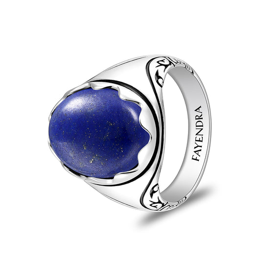 خاتم رجالي من الفضة الخالصة عيار925 مطلي روديوم و اسود مرصع حجر لابيس كابشون