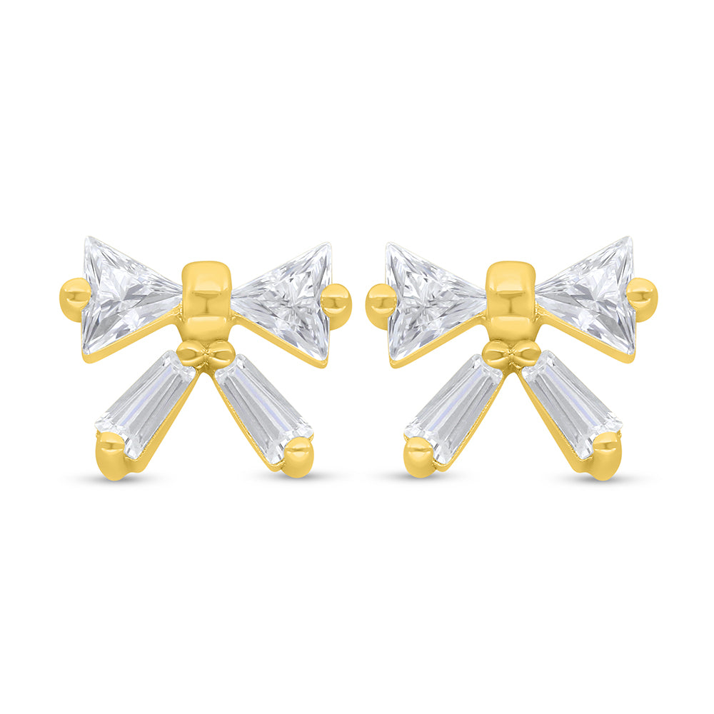 Sterling Silver 925 Earring Golden Plated Embedded With White Zircon