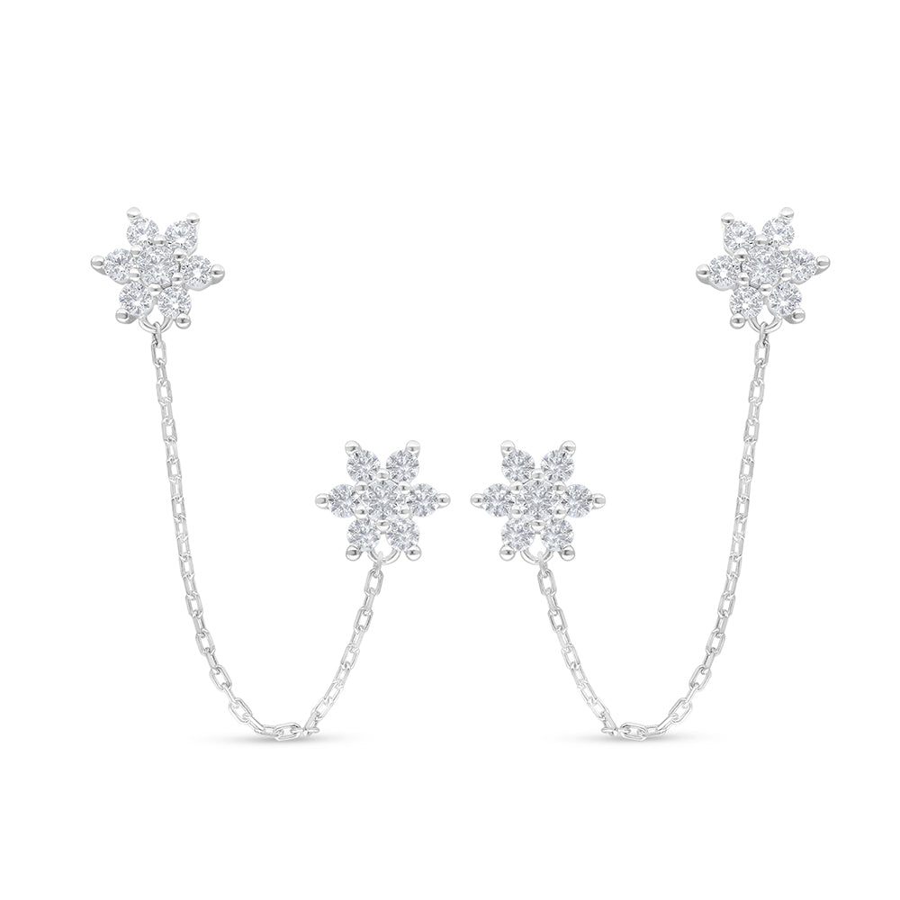 Sterling Silver 925 Earring Rhodium Plated Embedded With White Zircon