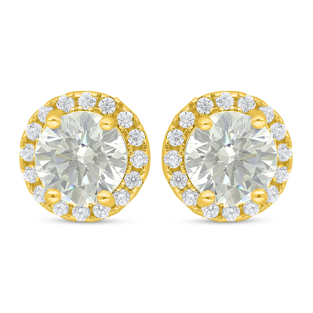 Sterling Silver 925 Earring Golden Plated Embedded With Diamond Zircon And White Zircon