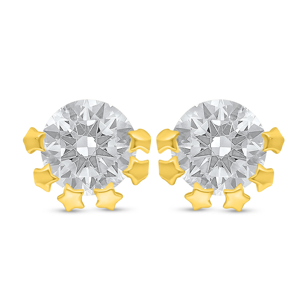 Sterling Silver 925 Earring Golden Plated Embedded With White Zircon