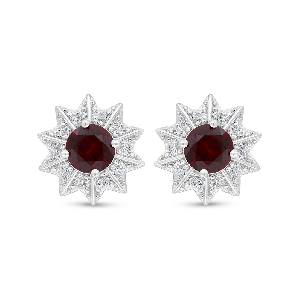 اقراط من الفضة الخالصة عيار 925 مطلية روديوم مرصعة ياقوت كروندوم و فص ابيض