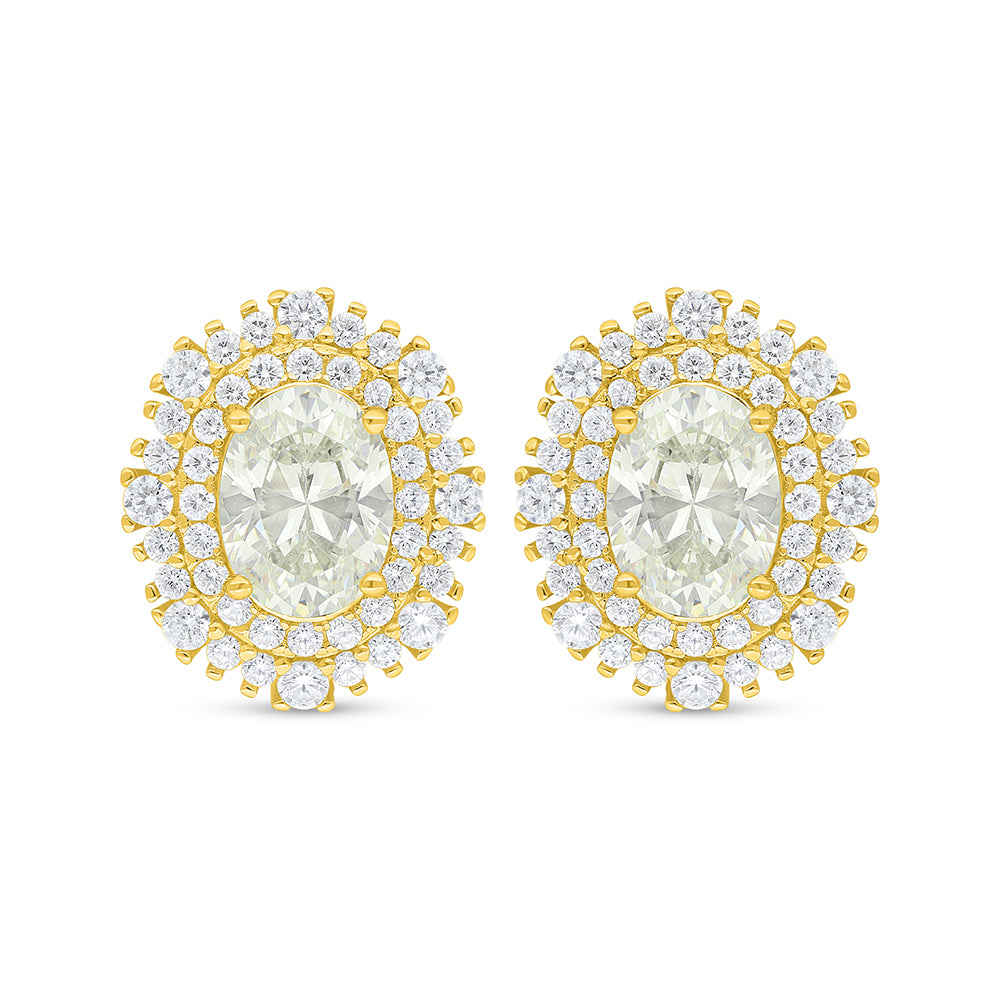 اقراط من الفضة الخالصة عيار 925 مطلية ذهبي مرصعة بالزركون الكناري الالماسي و فص ابيض