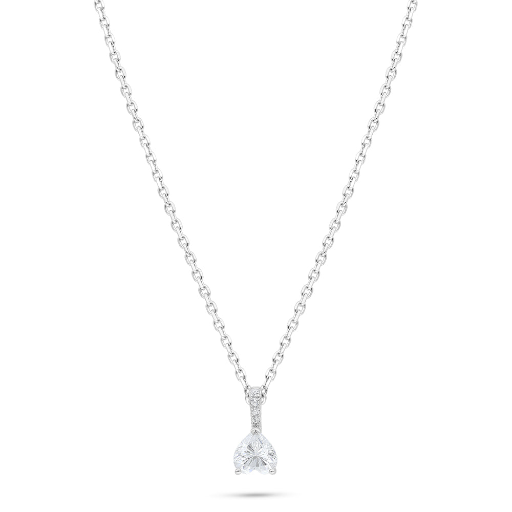 Sterling Silver 925 Necklace Rhodium Plated Embedded With White Zircon