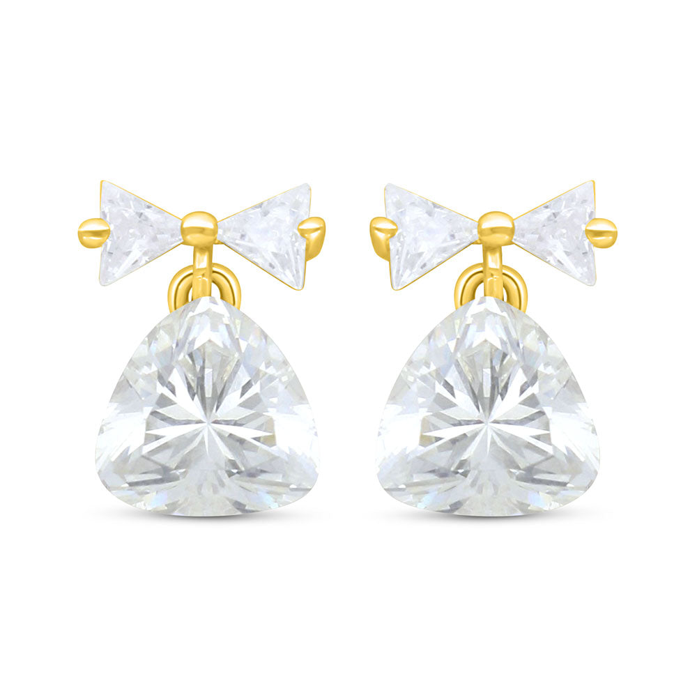 Sterling Silver 925 Earring Gold Plated Embedded With White Zircon