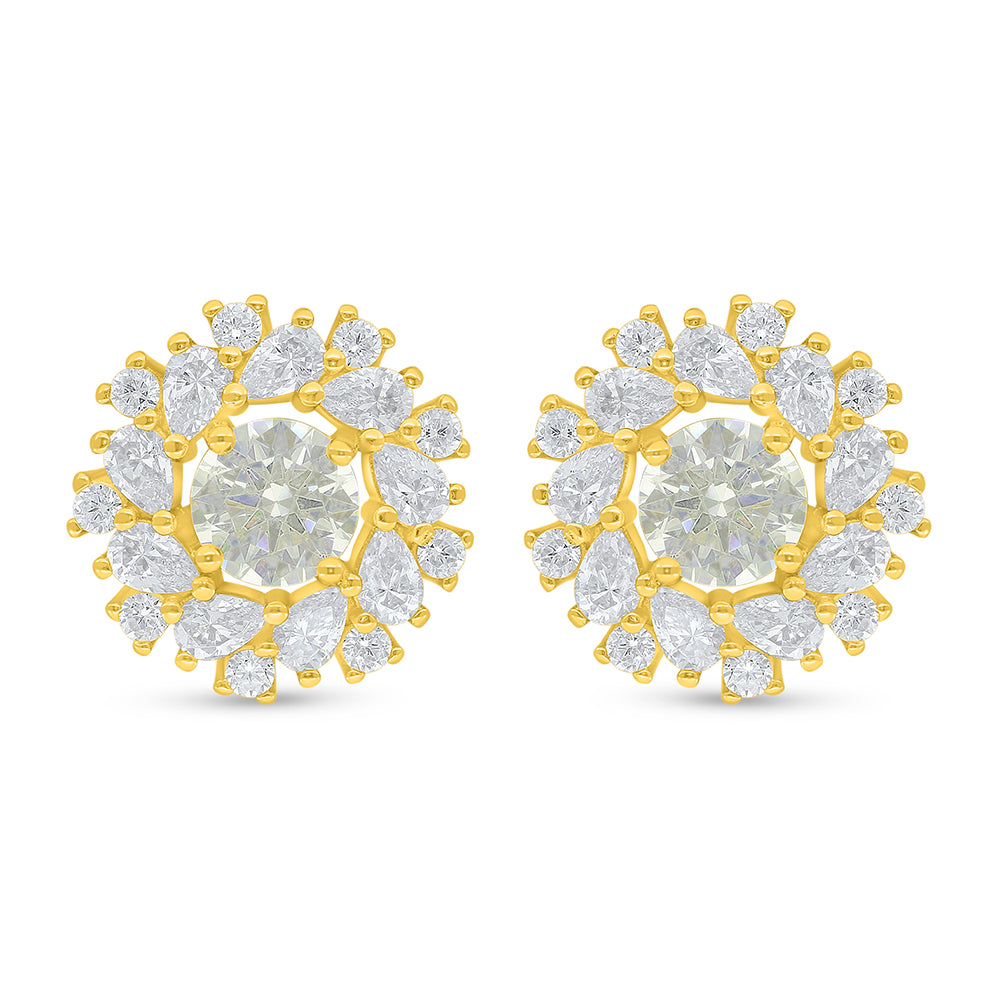 Sterling Silver 925 Earring Golden Plated Embedded With Yellow Diamond And White Zircon