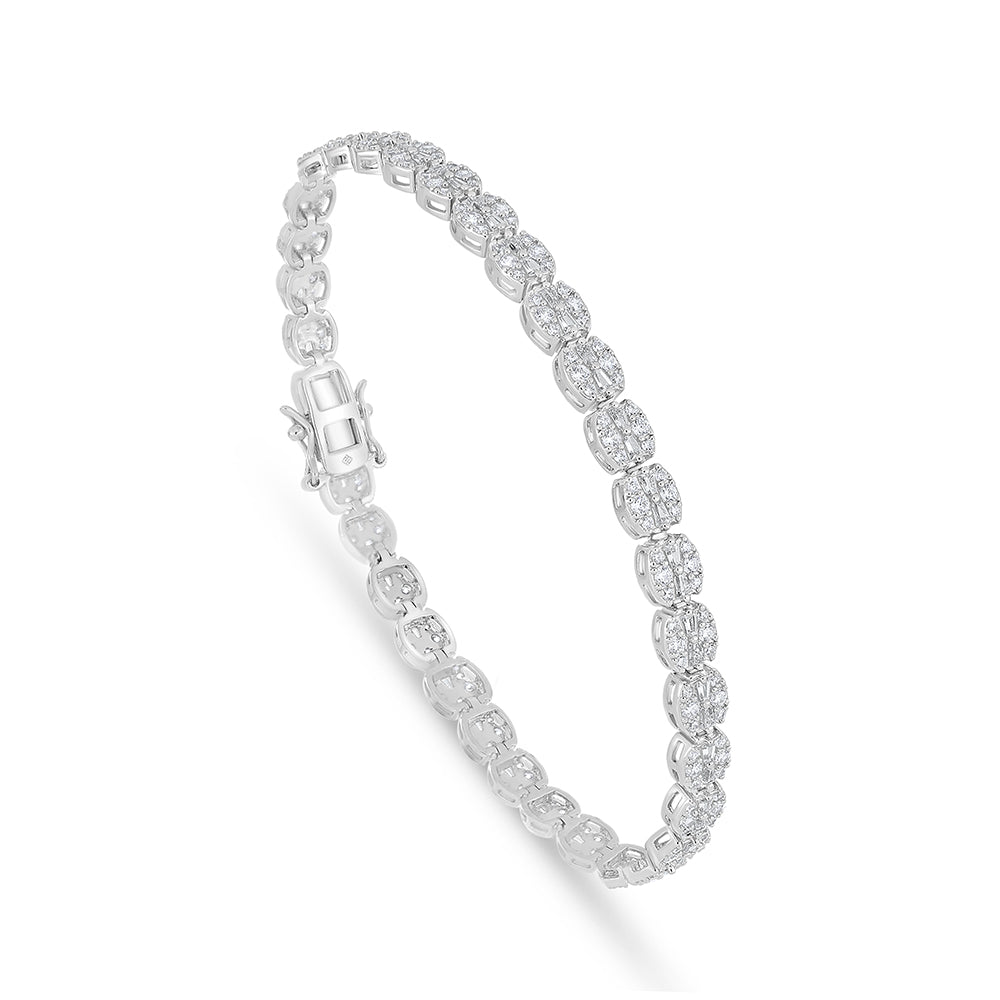 Sterling Silver 925 Bracelet Rhodium Plated Embedded With White Zircon
