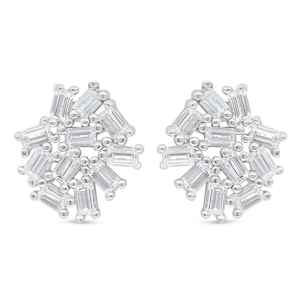Sterling Silver 925 Earring Rhodium Plated Embedded With White Zircon
