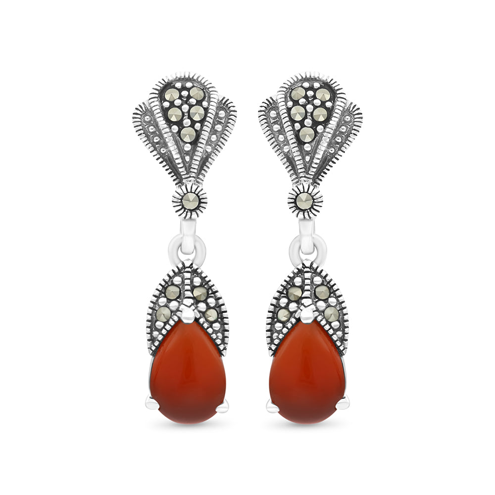 اقراط من الفضة الخالصة عيار 925 مرصعه احجار عقيق طبيعي و ماركسايت