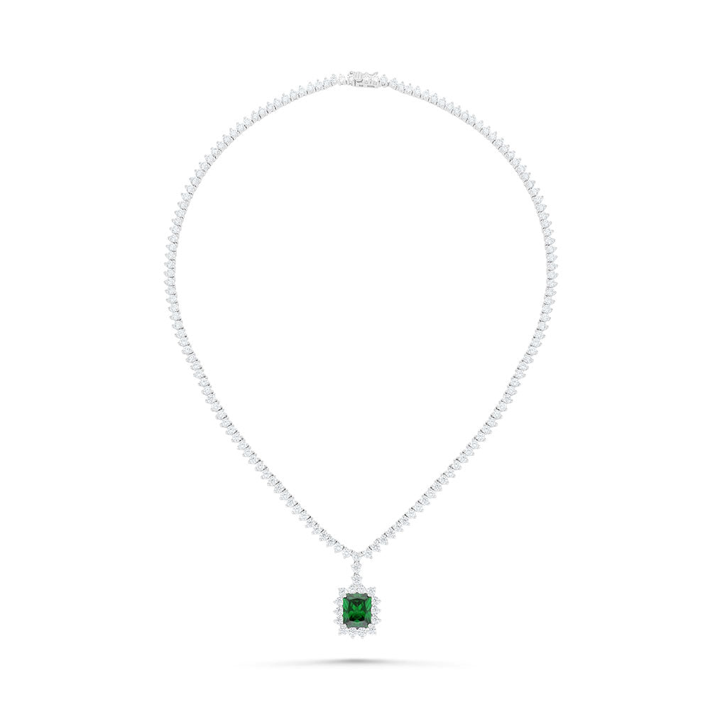 Sterling Silver 925 SET Rhodium Plated Embedded With Emerald Zircon And White CZ