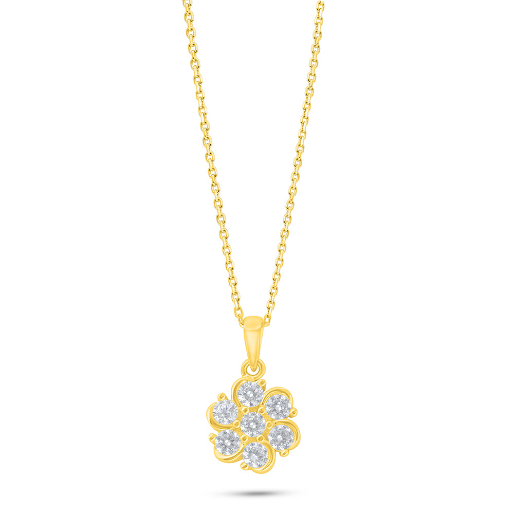 Sterling Silver 925 Necklace Golden Plated Embedded With White Zircon