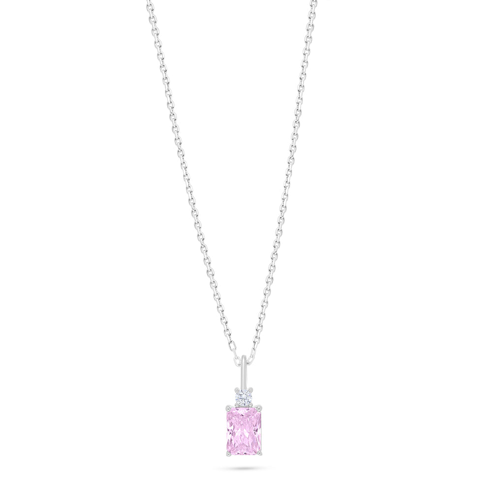 Sterling Silver 925 Necklace Rhodium Plated Embedded With Pink Zircon And White Zircon
