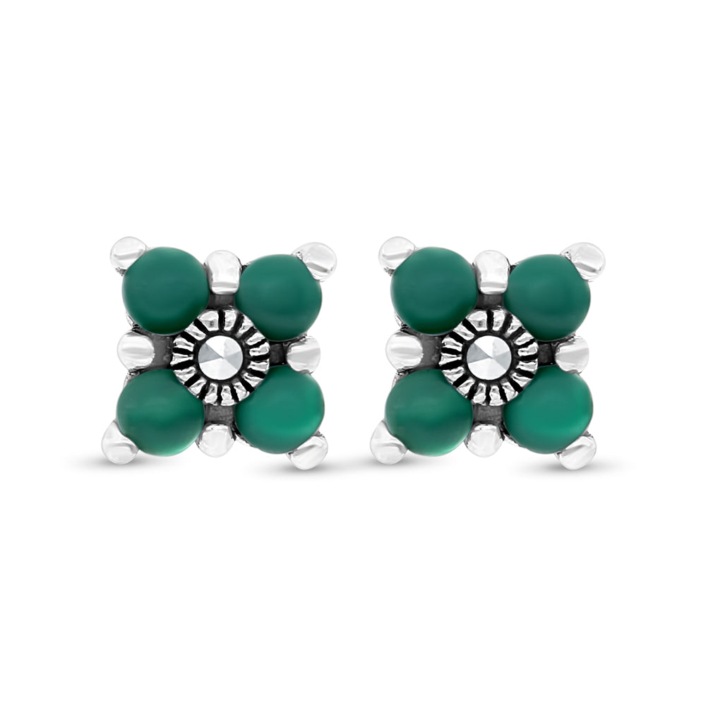 اقراط من الفضة الخالصة عيار 925 مرصعه احجار عقيق جاد اخضر طبيعي و ماركسايت