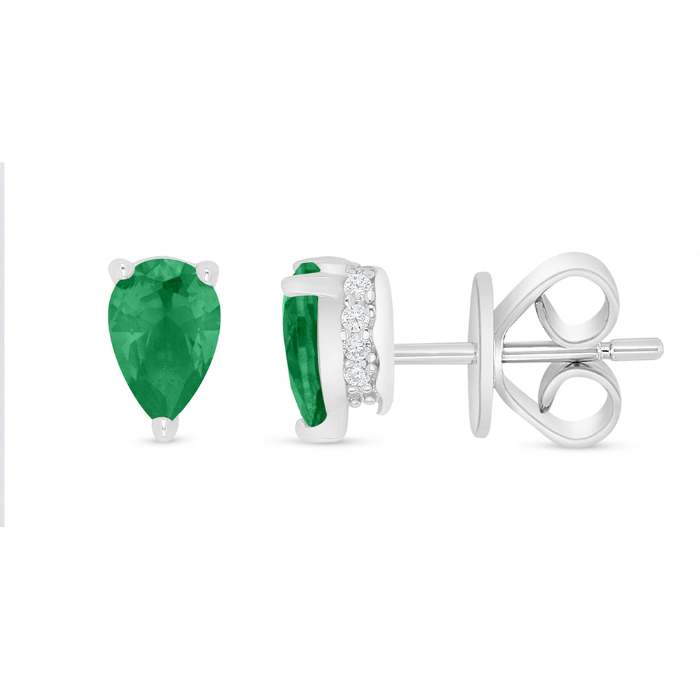 Sterling Silver 925 Earring Rhodium Plated Embedded With Emerald Zircon And White Zircon