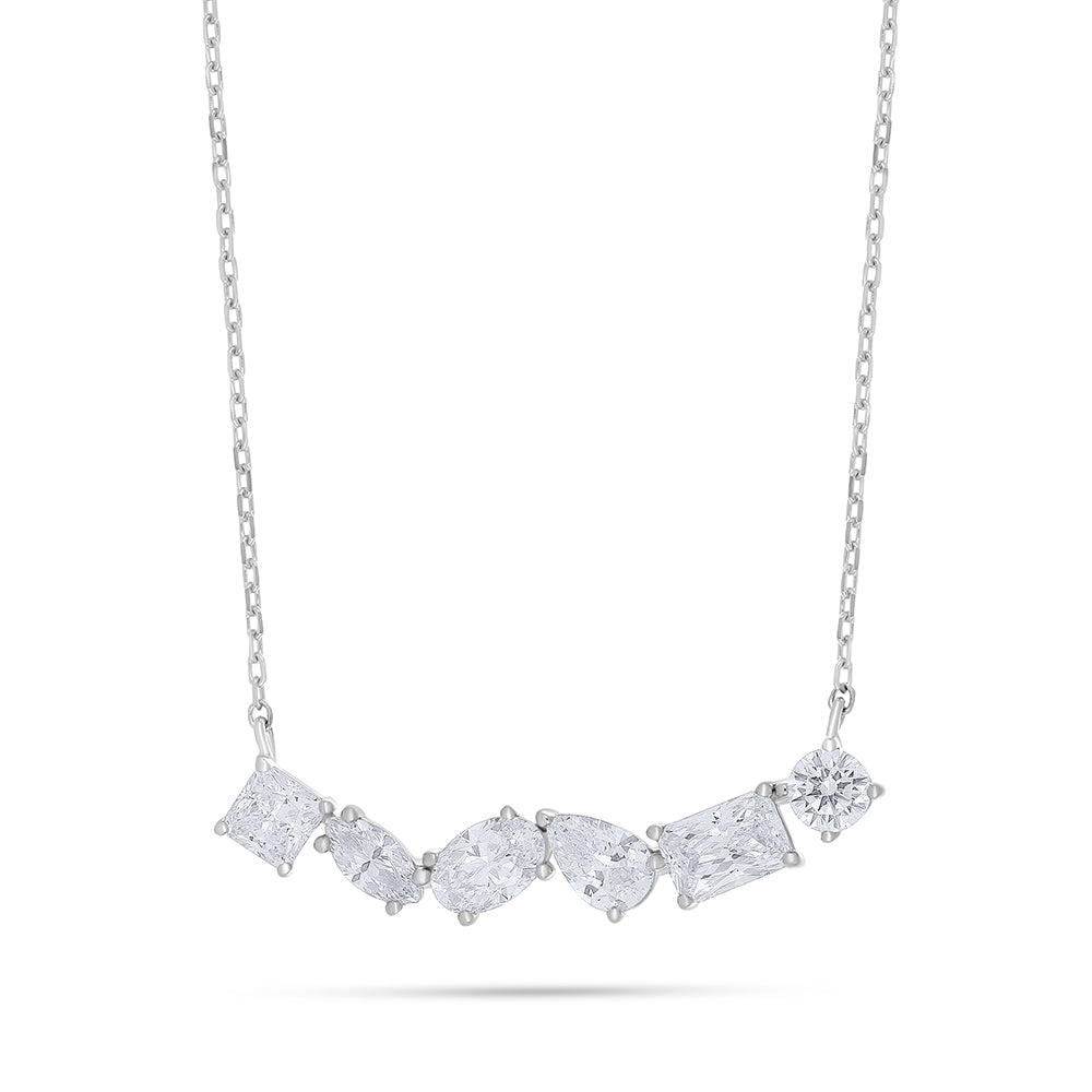 Sterling Silver 925 Necklace Rhodium Plated Embedded With White Zircon