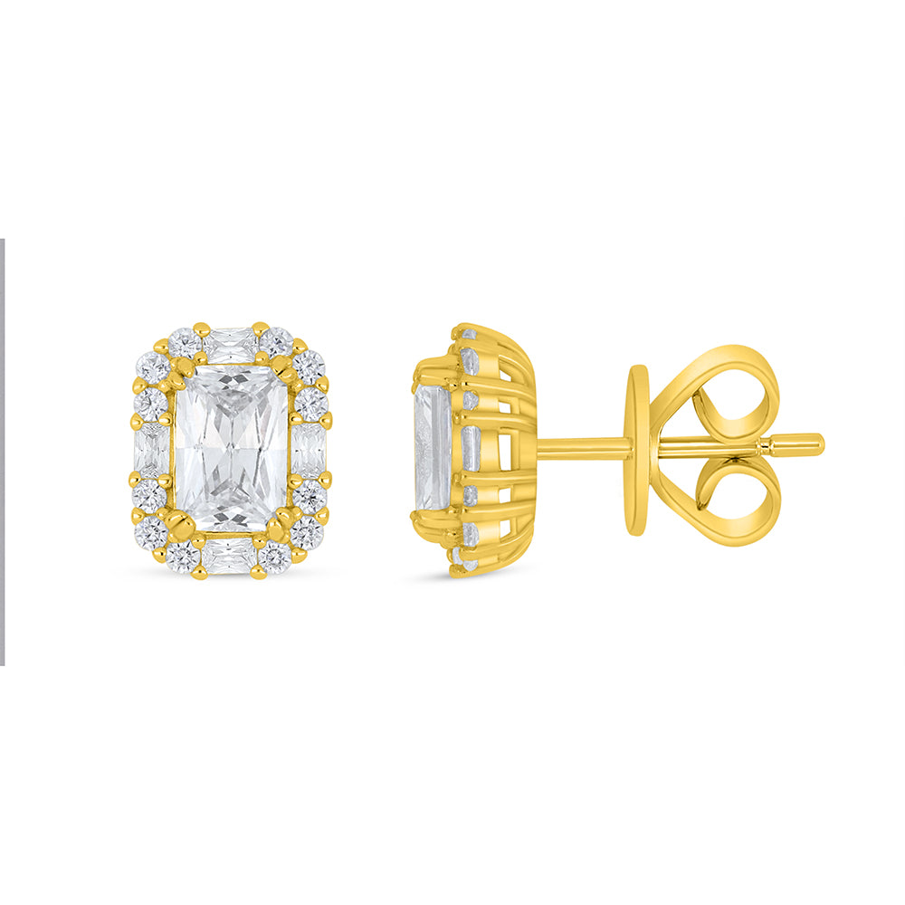 Sterling Silver 925 Earring Golden Plated Embedded With White Zircon