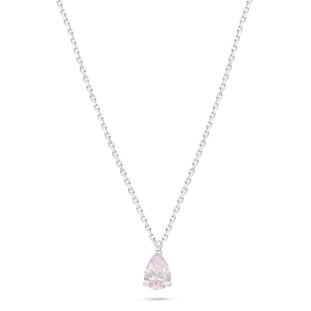 Sterling Silver 925 Necklace Rhodium Plated Embedded With Pink Zircon