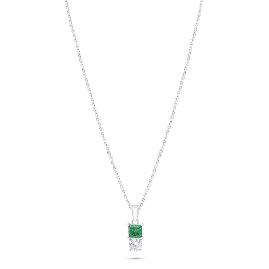 عقد من الفضة الخالصة عيار 925 مطلي روديوم مرصع زركون زمردي و فص ابيض