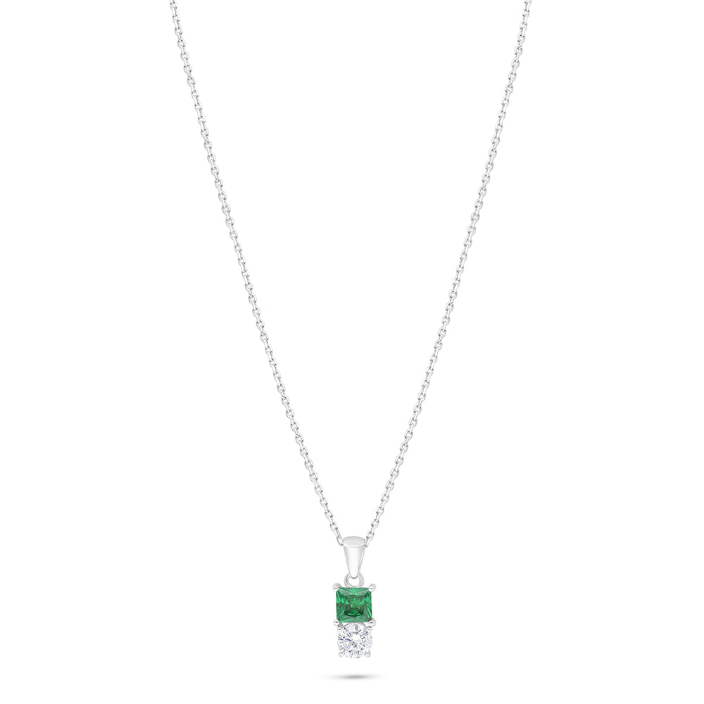 Sterling Silver 925 Necklace Rhodium Plated Embedded With Emerald Zircon And White Zircon