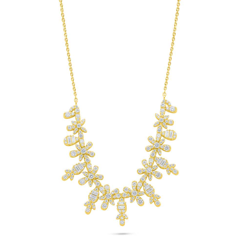 عقد من الفضة الخالصة عيار 925 مطلي ذهبي مرصع فص ابيض