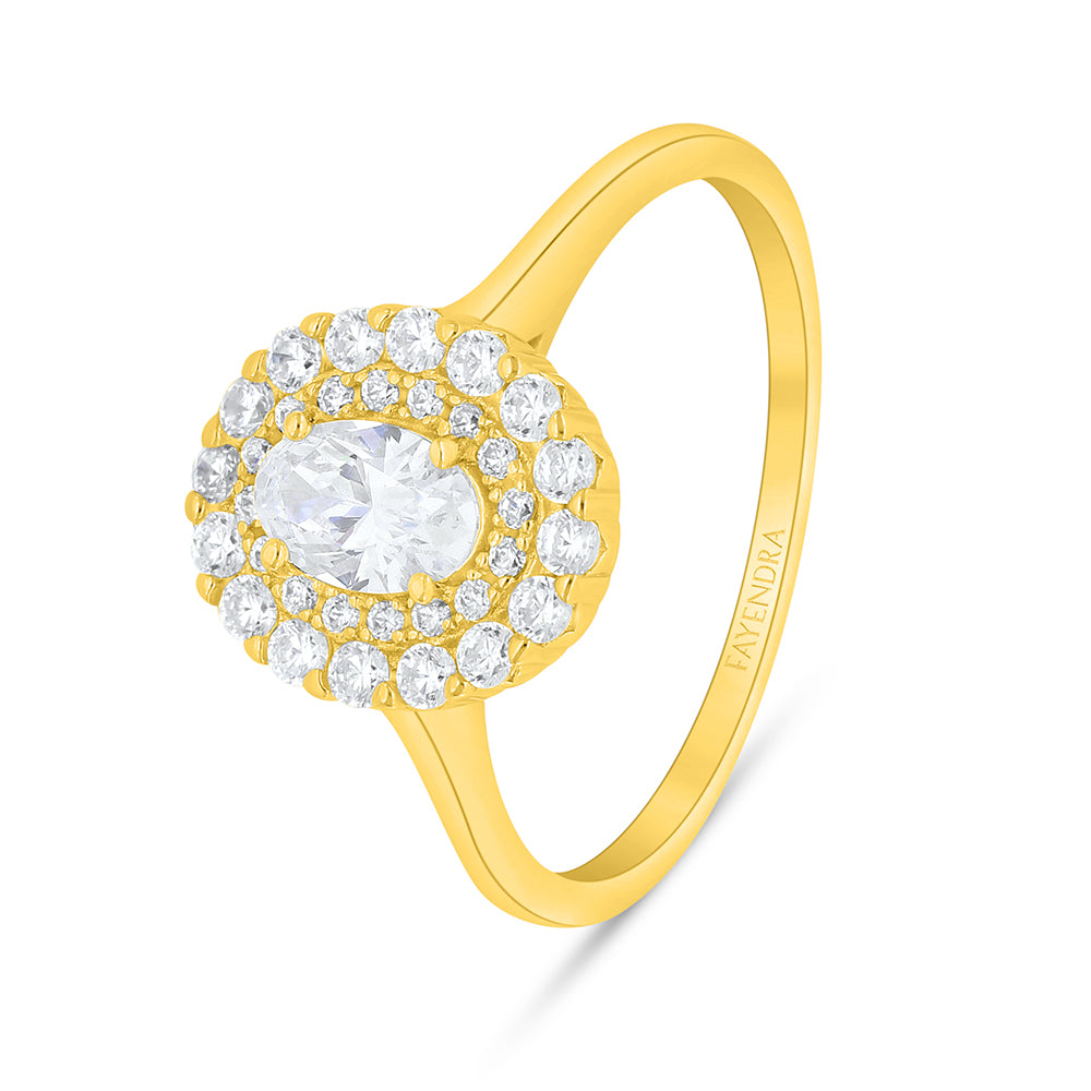 Sterling Silver 925 Ring Golden Plated Embedded With White Zircon