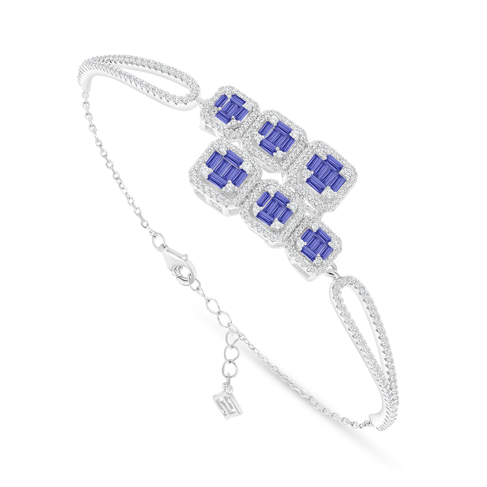 Sterling Silver 925 Bracelet Rhodium Plated Embedded With Sapphire Corundum And White Zircon