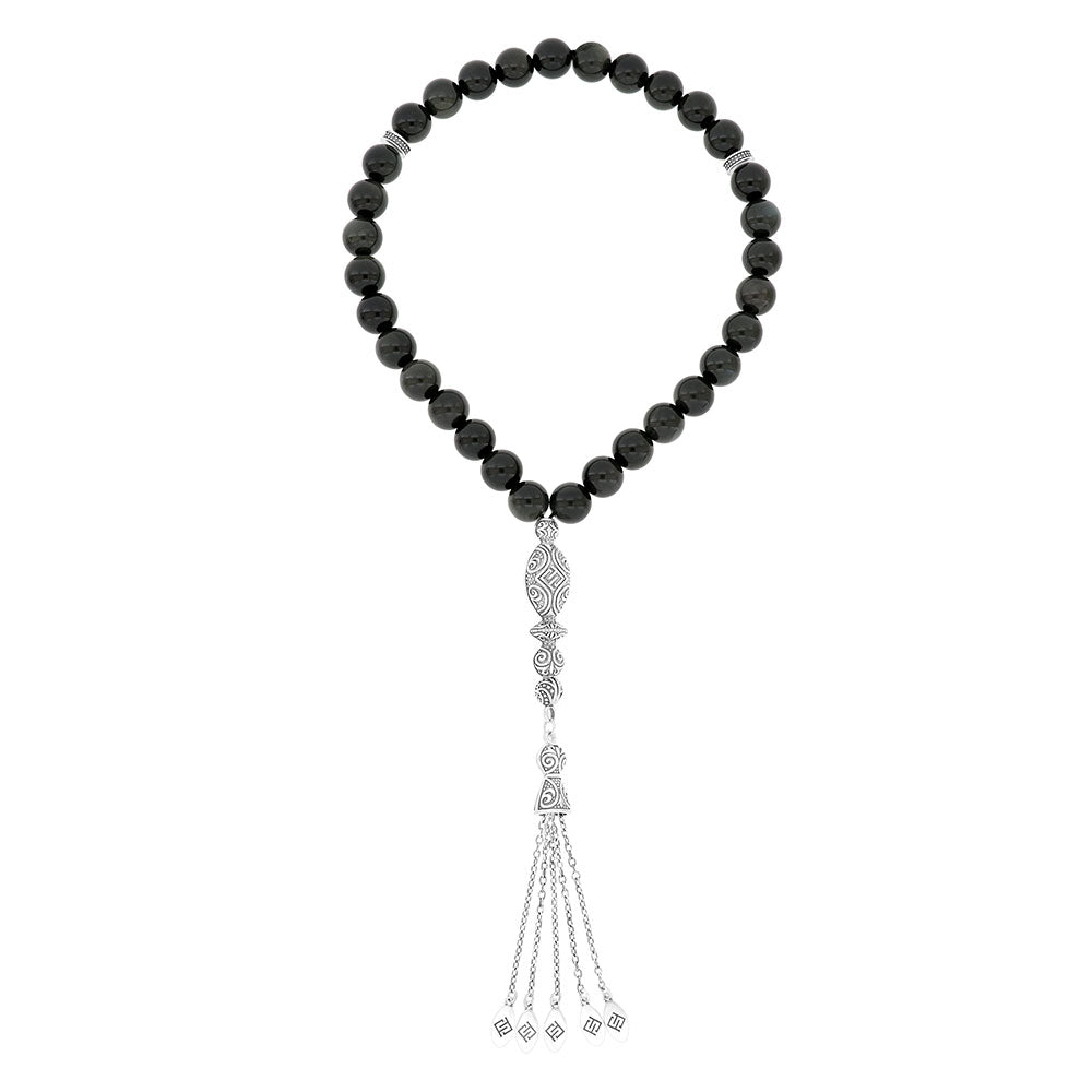 Rosary 33 Sterling Silver 925 Set Oxidized Embedded With Opsedum Bead 10 ML LOGO