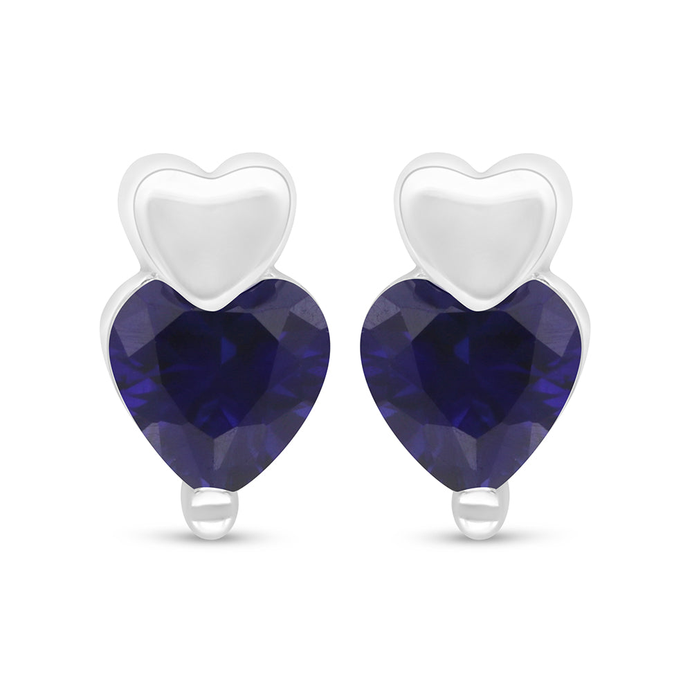 Sterling Silver 925 Earring Rhodium Plated Embedded With Sapphire Corundum