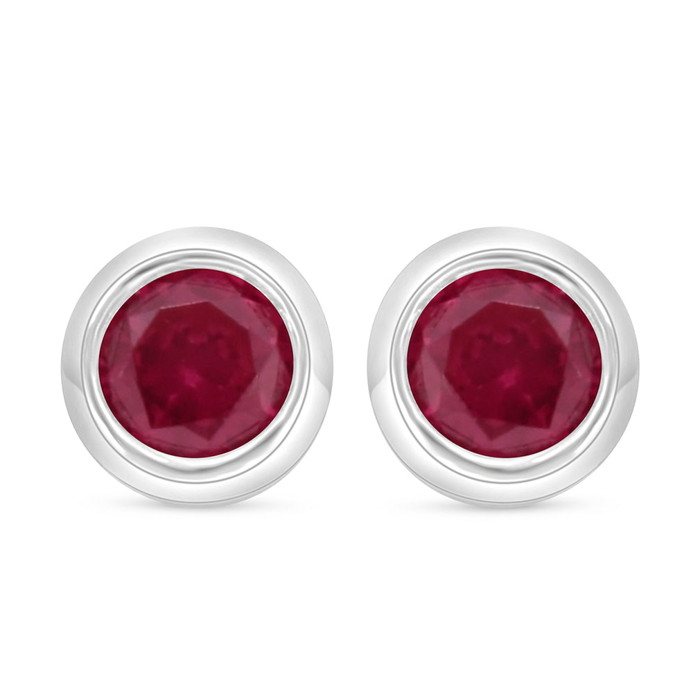 Sterling Silver 925 Earring Rhodium Plated Embedded With Ruby Corundum
