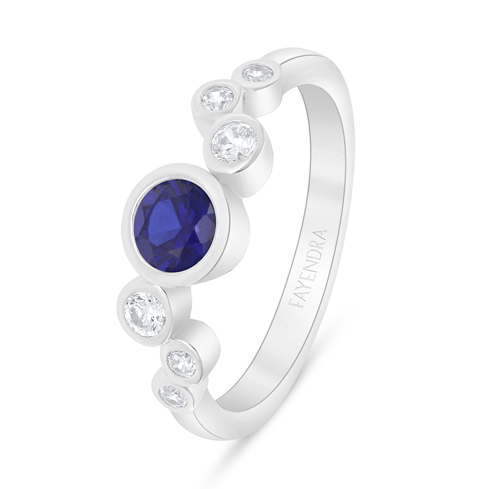 Sterling Silver 925 Ring Rhodium Plated Embedded With Sapphire Corundum And White Zircon