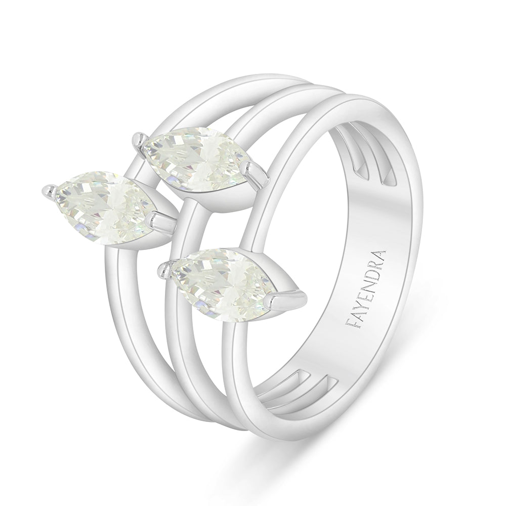 Sterling Silver 925 Ring Rhodium Plated Embedded With Diamond Zircon