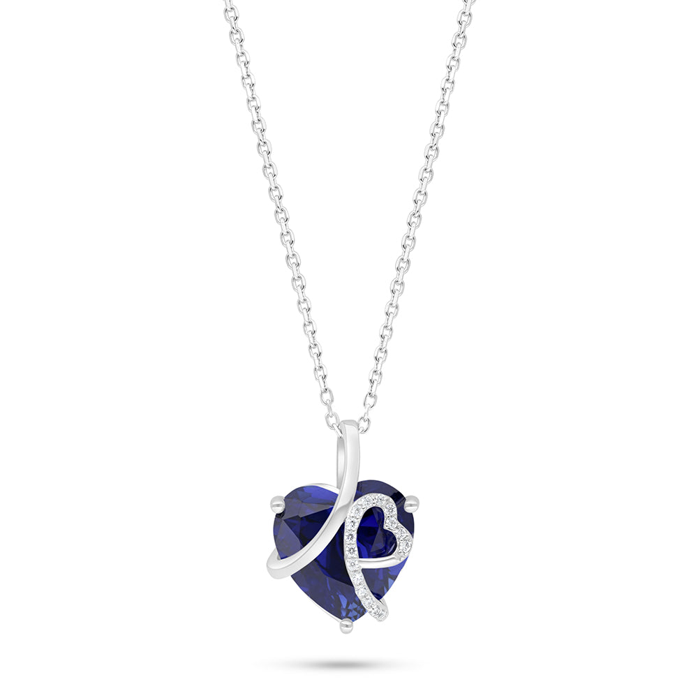 Sterling Silver 925 Necklace Rhodium Plated Embedded With Sapphire Corundum And White Zircon