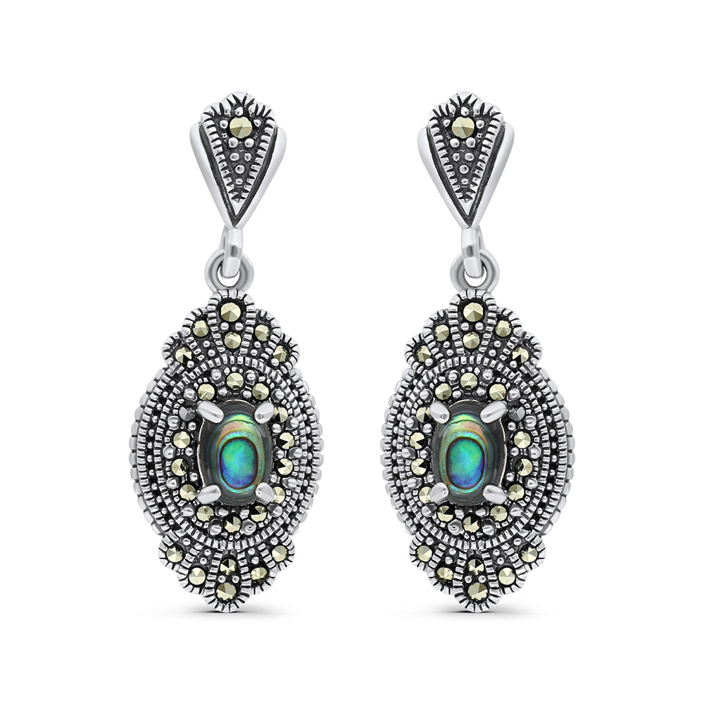 اقراط من الفضة الخالصة عيار 925 مرصعه احجار صدف استرالي طبيعي و ماركسايت