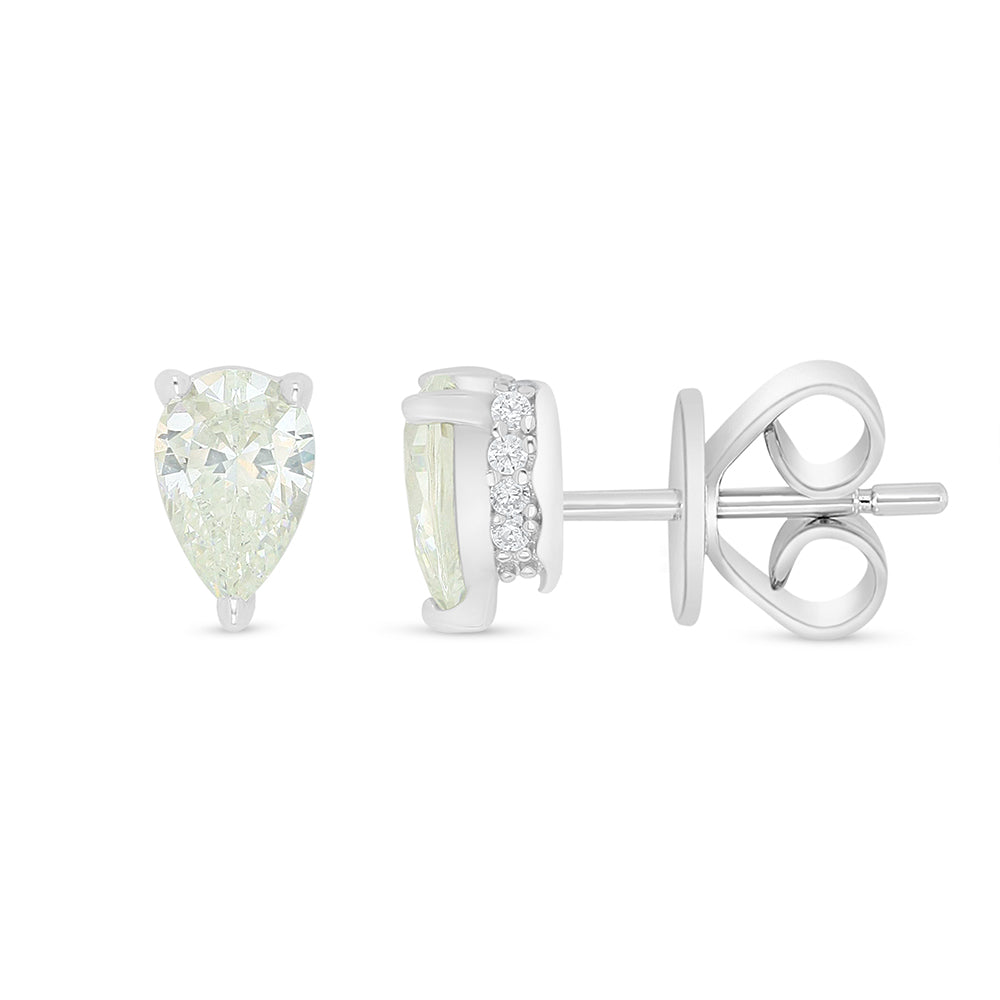 Sterling Silver 925 Earring Rhodium Plated Embedded With Diamond Zircon And White Zircon