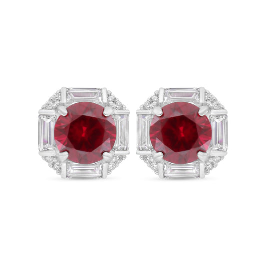 اقراط من الفضة الخالصة عيار 925 مطلي روديوم مرصعة ياقوت كروندوم و فص ابيض